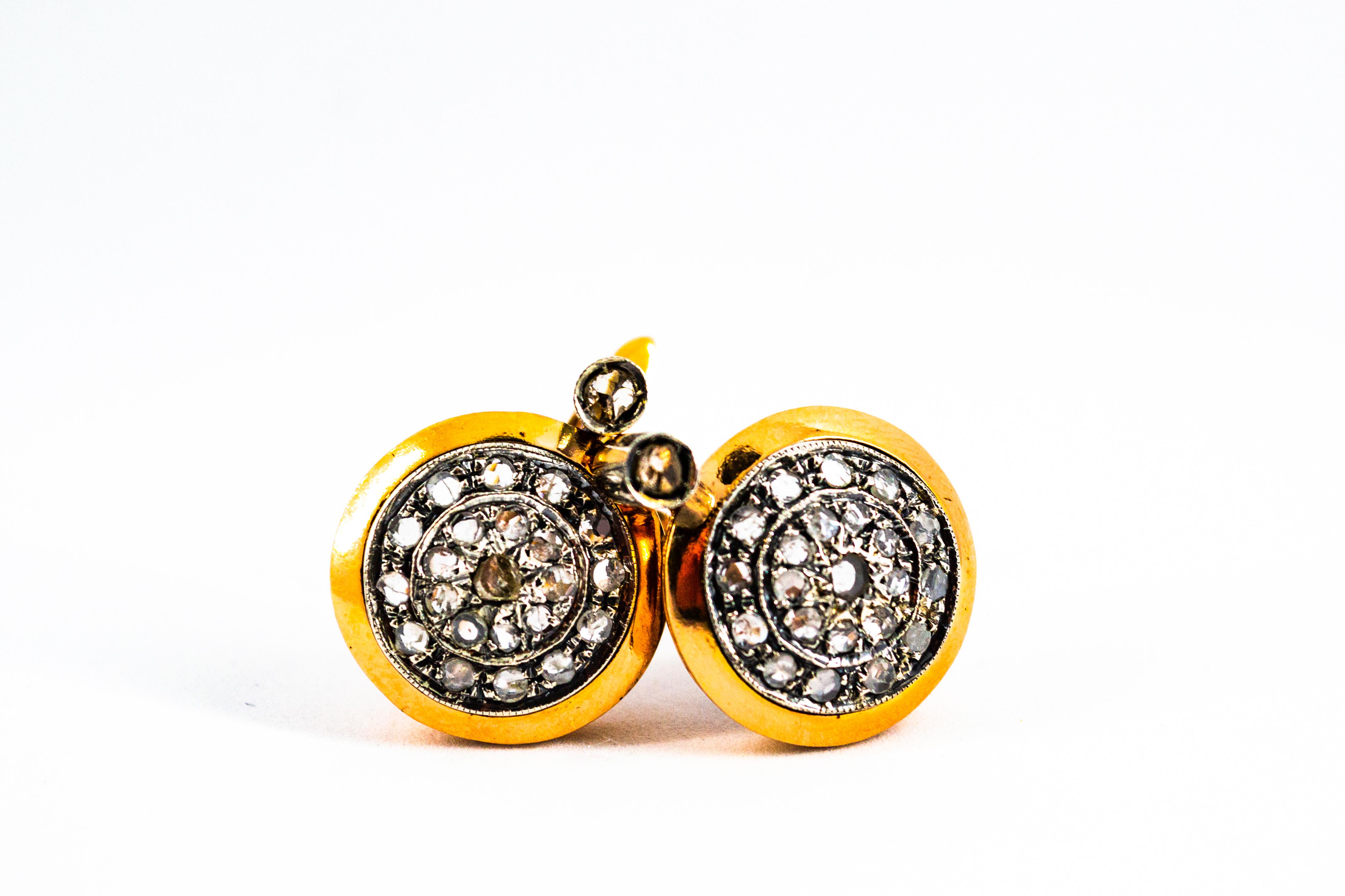 Art Deco 0.80 Carat White Rose Cut Diamond Yellow Gold Lever-Back Earrings 8