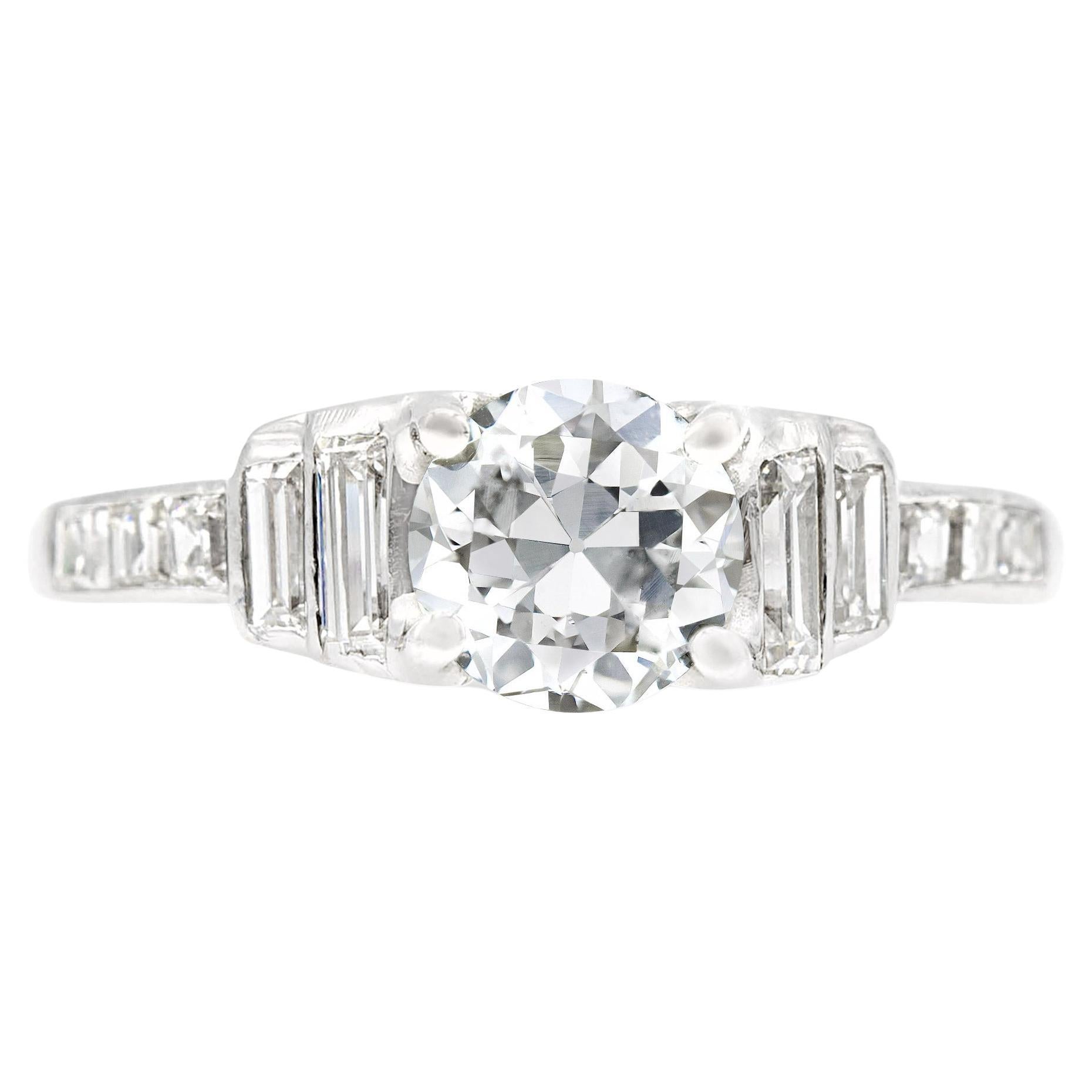 Art Deco 0.80 Ct. Diamond Engagement Ring H SI2 in Platinum For Sale