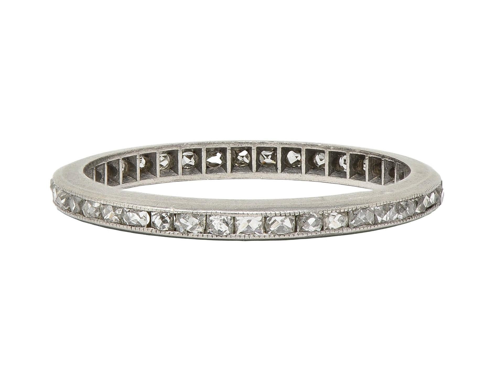Women's or Men's Art Deco 0.80 CTW French Cut Diamond Platinum Antique Eternity Wedding Band Ring For Sale