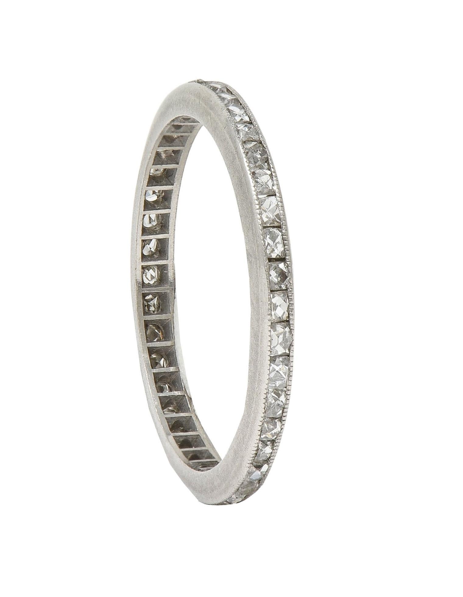 Art Deco 0.80 CTW French Cut Diamond Platinum Antique Eternity Wedding Band Ring For Sale 4