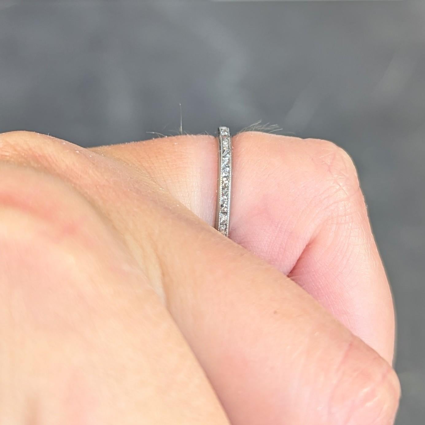 Art Deco 0.80 CTW French Cut Diamond Platinum Antique Eternity Wedding Band Ring For Sale 5