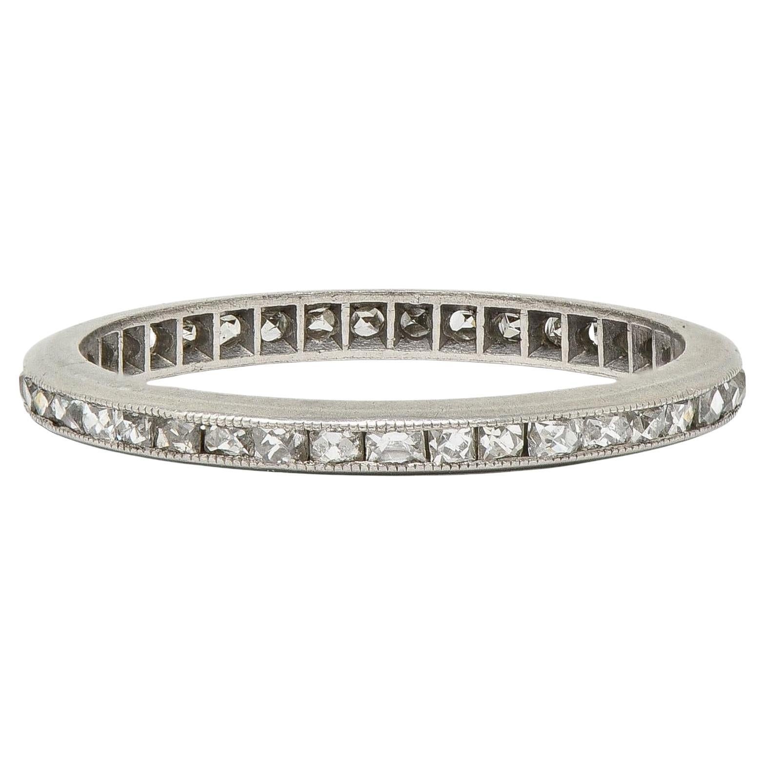 Art Deco 0.80 CTW French Cut Diamond Platinum Antique Eternity Wedding Band Ring