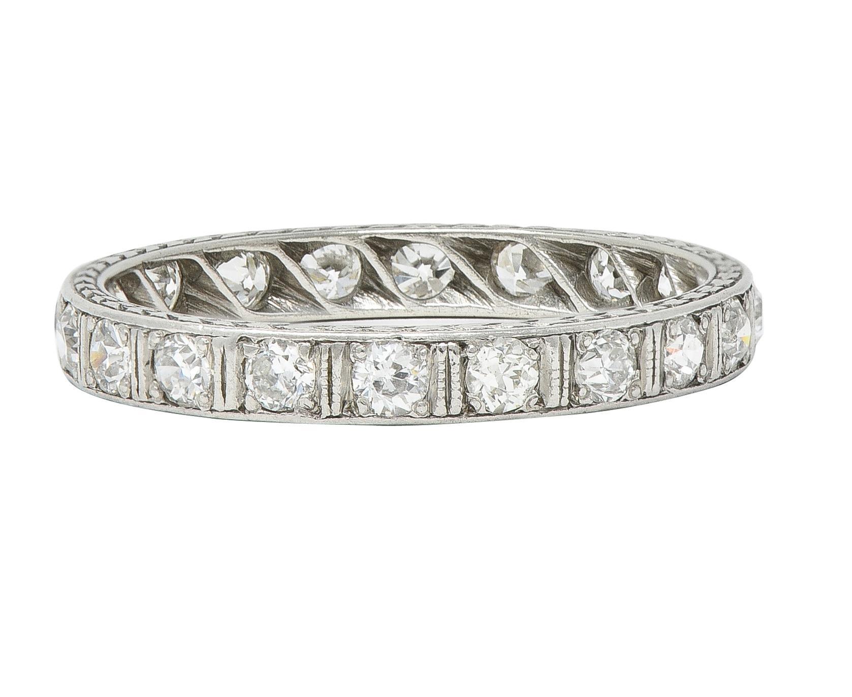 Art Deco 0.80 CTW Old European Cut Diamond Platinum Eternity Band Ring In Excellent Condition In Philadelphia, PA