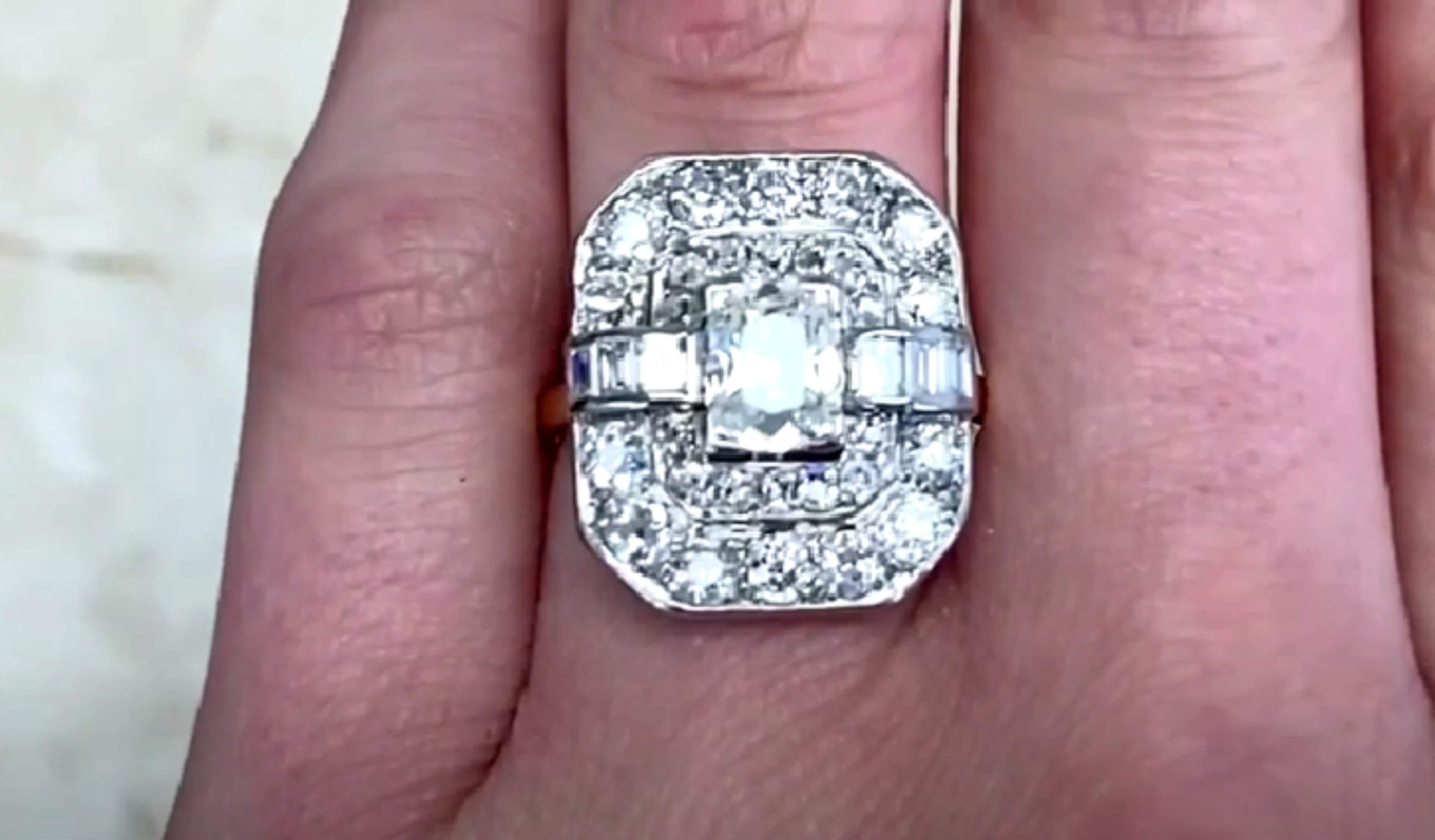 Cushion Cut Art Deco 0.80ct Cushion-Cut Diamond Engagement Ring, I Color, Diamond Halo, 18k
