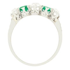 Art Deco 0.80ct Diamond and Emerald Five Stone Ring, c.1920s