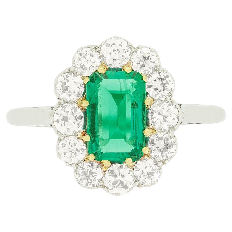 Art Deco 0.80ct Emerald and Diamond Cluster Ring, c.1920s