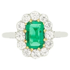 Art Deco 0.80ct Emerald and Diamond Cluster Ring, c.1920s