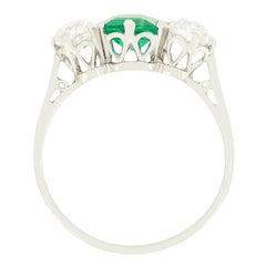 Art Deco 0.80ct Emerald and Diamond Three Stone Ring, c.1920s
