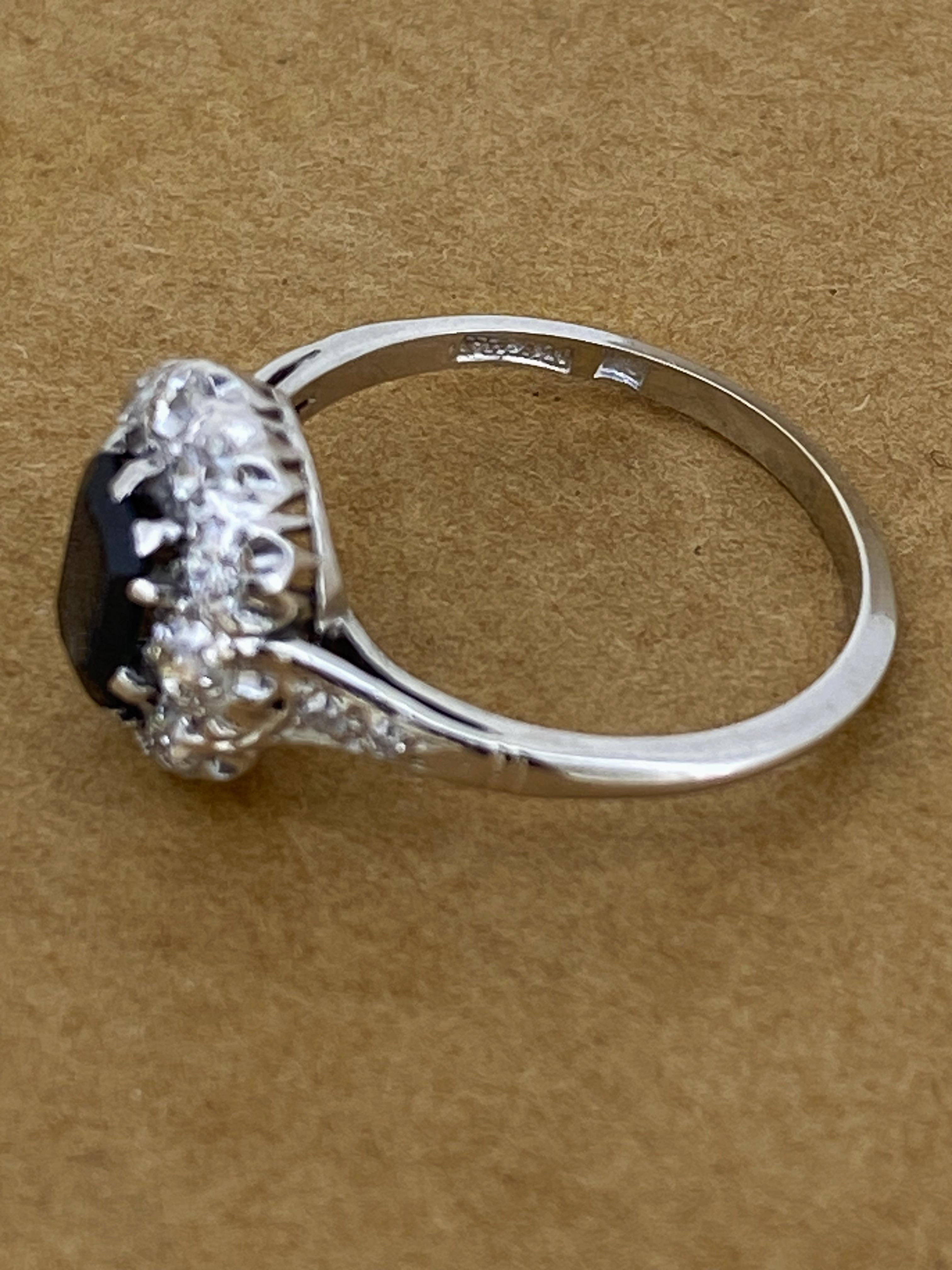 Art-Deco 0,80ct Natürlicher Saphir & Diamantring mit Smaragdschliff in 18K Gold/Platin im Angebot 4
