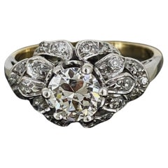 Art-Deco 0,80 Karat Alteuropäischer Diamant Solitär mit Akzenten Gold & Platin Ring