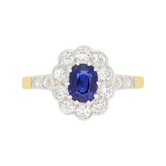 Art Deco 0.80ct Sapphire and Diamond Daisy Ring, c.1930s