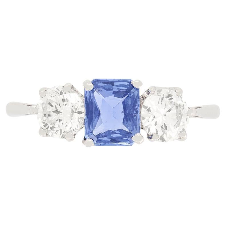 Art Deco 0.80ct Sapphire and Diamond Three Stone, c.1920s