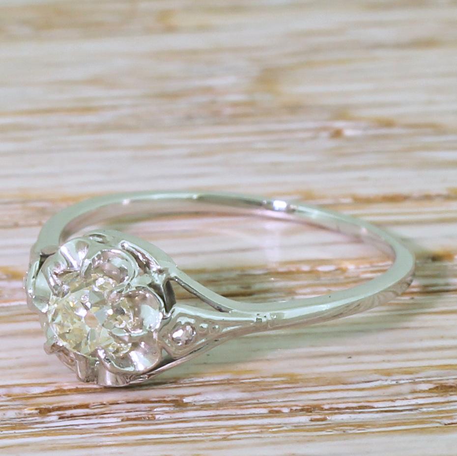 Art Deco 0.82 Carat Old Cut Diamond Engagement Ring For Sale 1