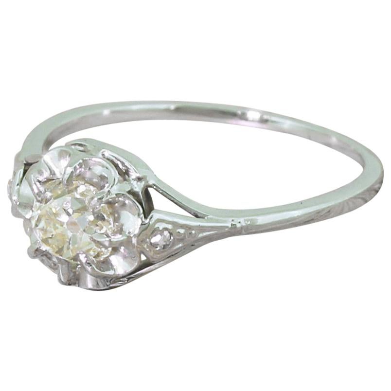 Art Deco 0.82 Carat Old Cut Diamond Engagement Ring For Sale
