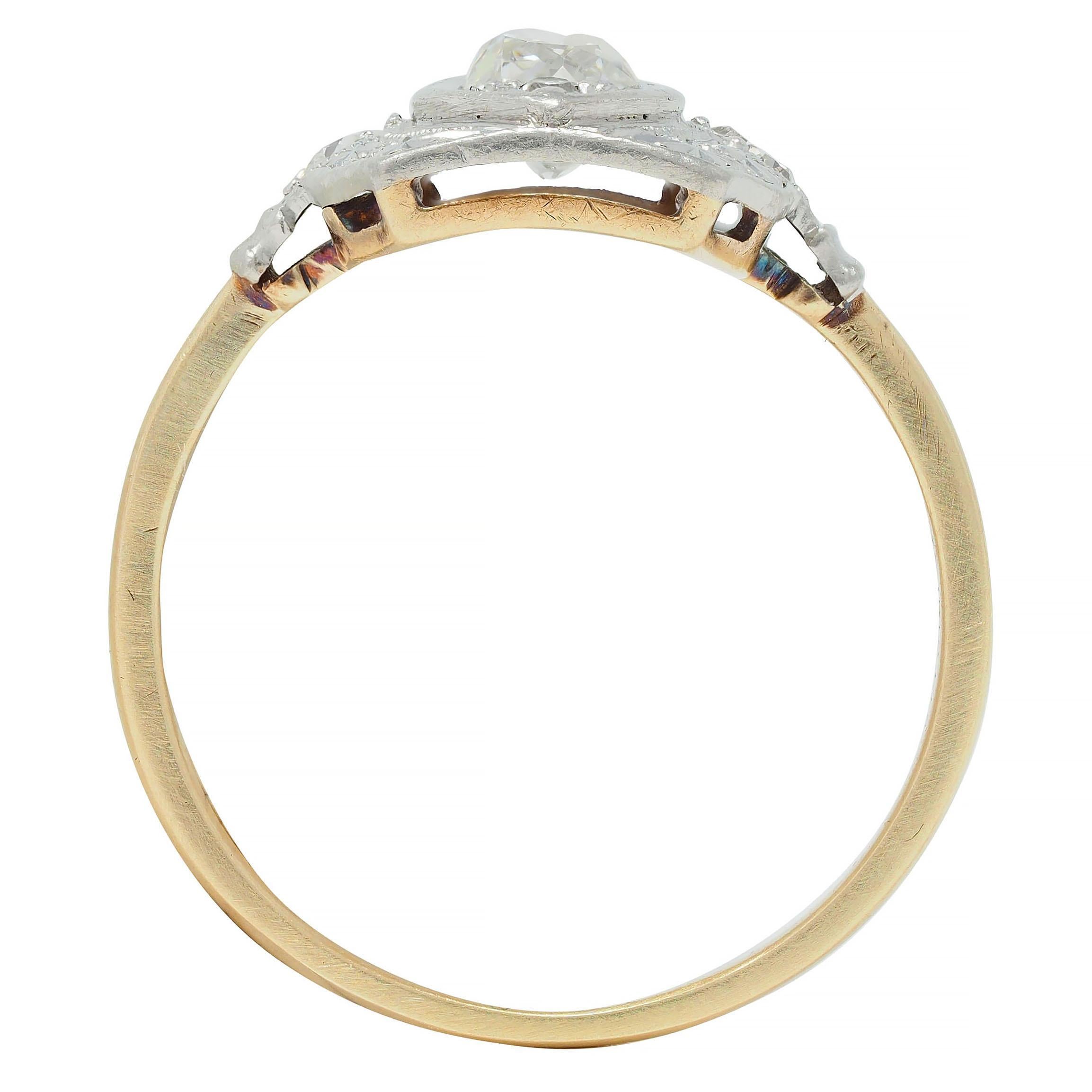 Art Deco 0.82 CTW Diamond Platinum 14 K Lotus Toi-Et-Moi Antique Dinner Ring For Sale 6