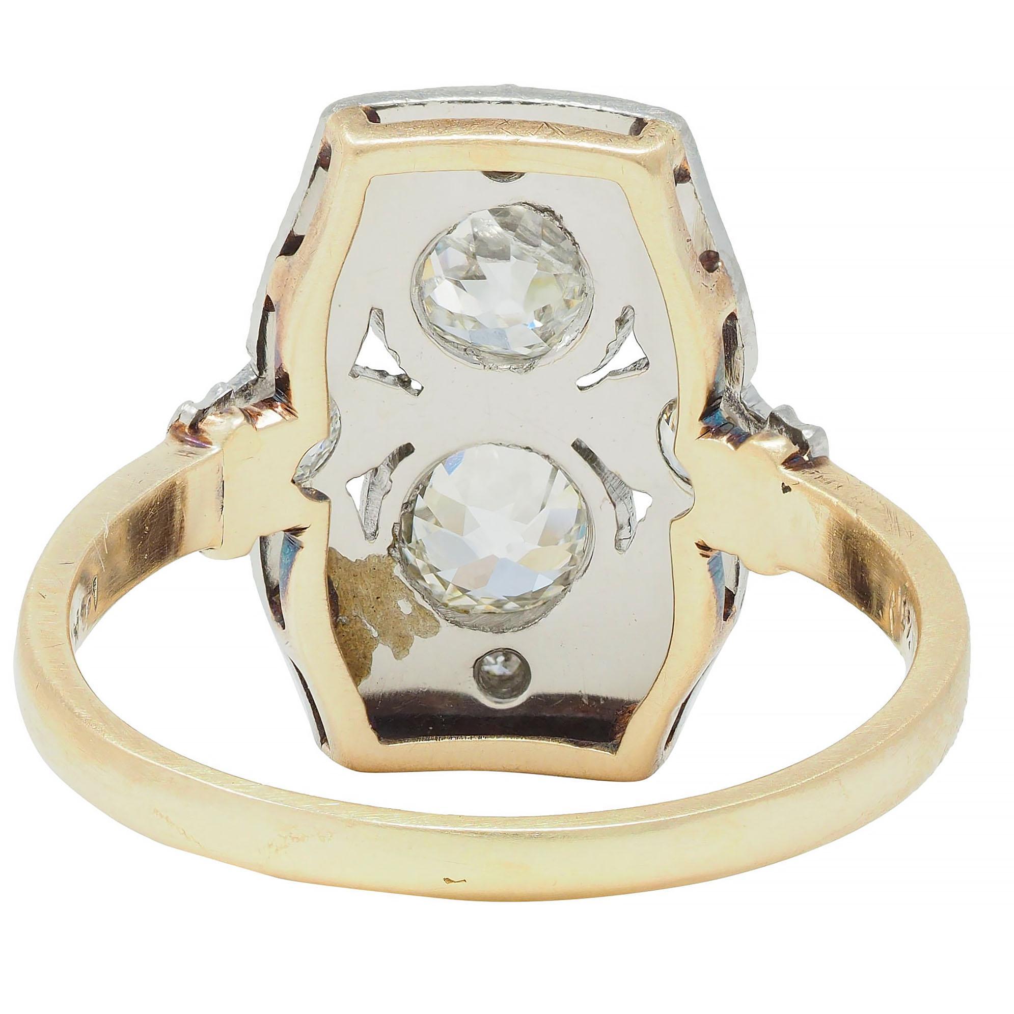 Women's Art Deco 0.82 CTW Diamond Platinum 14 K Lotus Toi-Et-Moi Antique Dinner Ring For Sale