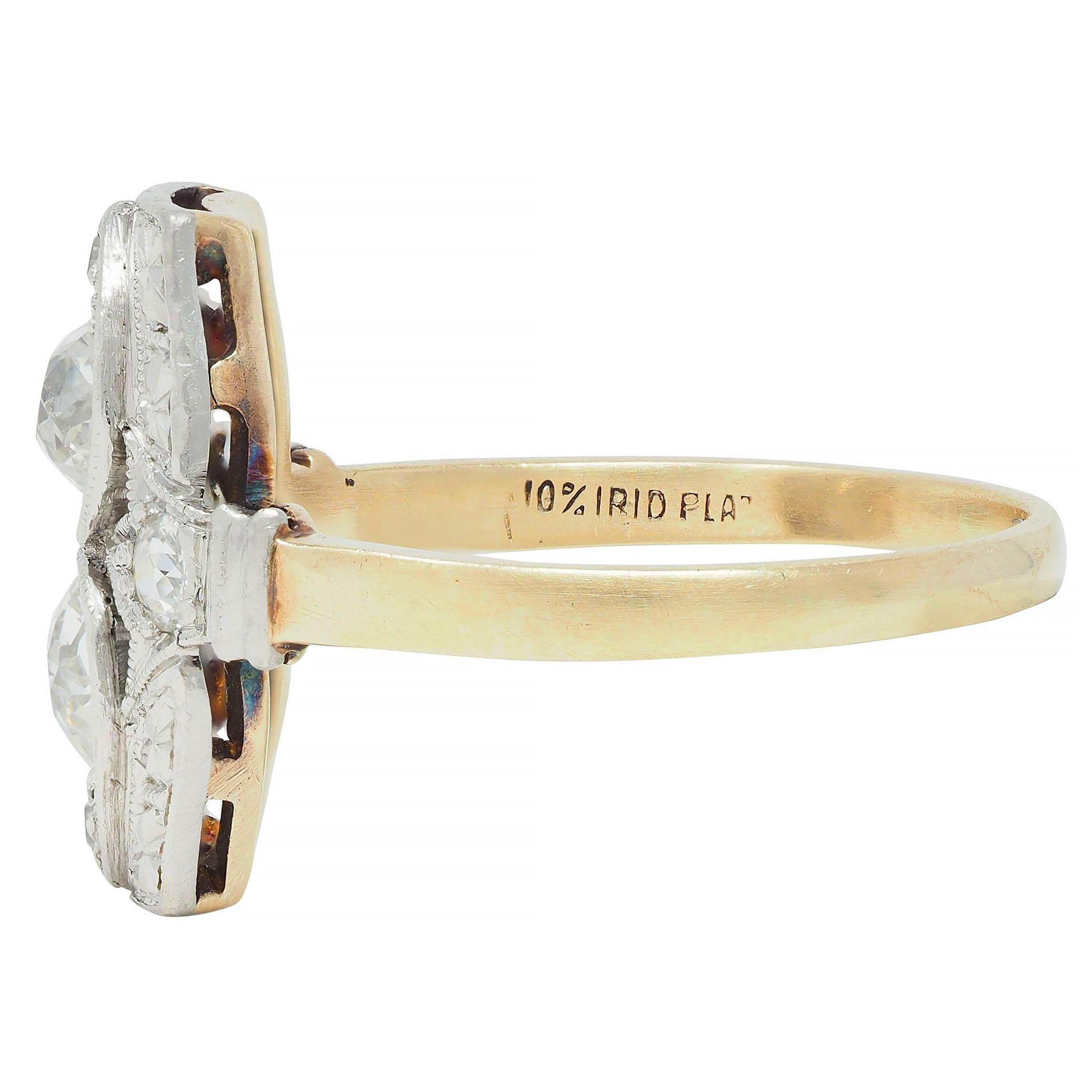 Art Deco 0.82 CTW Diamond Platinum 14 K Lotus Toi-Et-Moi Antique Dinner Ring For Sale 1