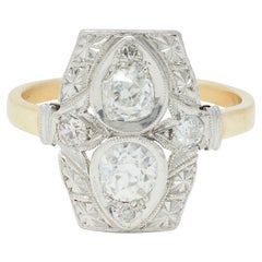 Art Deco 0.82 CTW Diamant Platin 14 K Lotus Toi-Et-Moi Antiker Dinner Ring