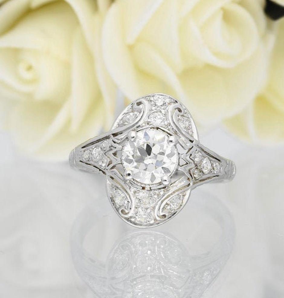 Art Deco 0.83 Carat EGL Certified Old-Cut Diamond Gold Platinum Ring In New Condition In Miami, FL