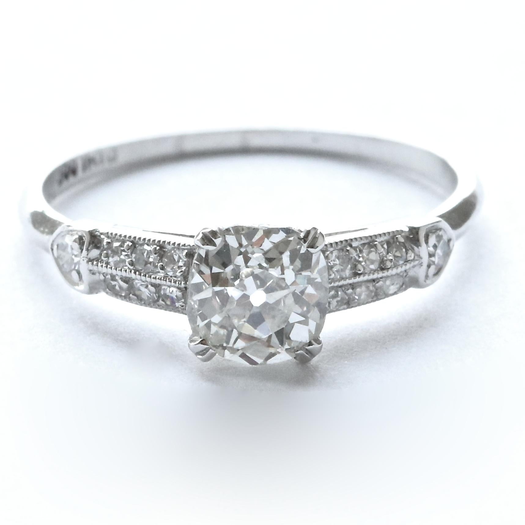 If Scott Fitzgerald's novels make your heart beat faster, and social gatherings brighten your day, this diamond platinum ring is for you. Art Deco, a time of elegance, cocktails, and night clubs. All captured in this very elegant, yet unique ring.