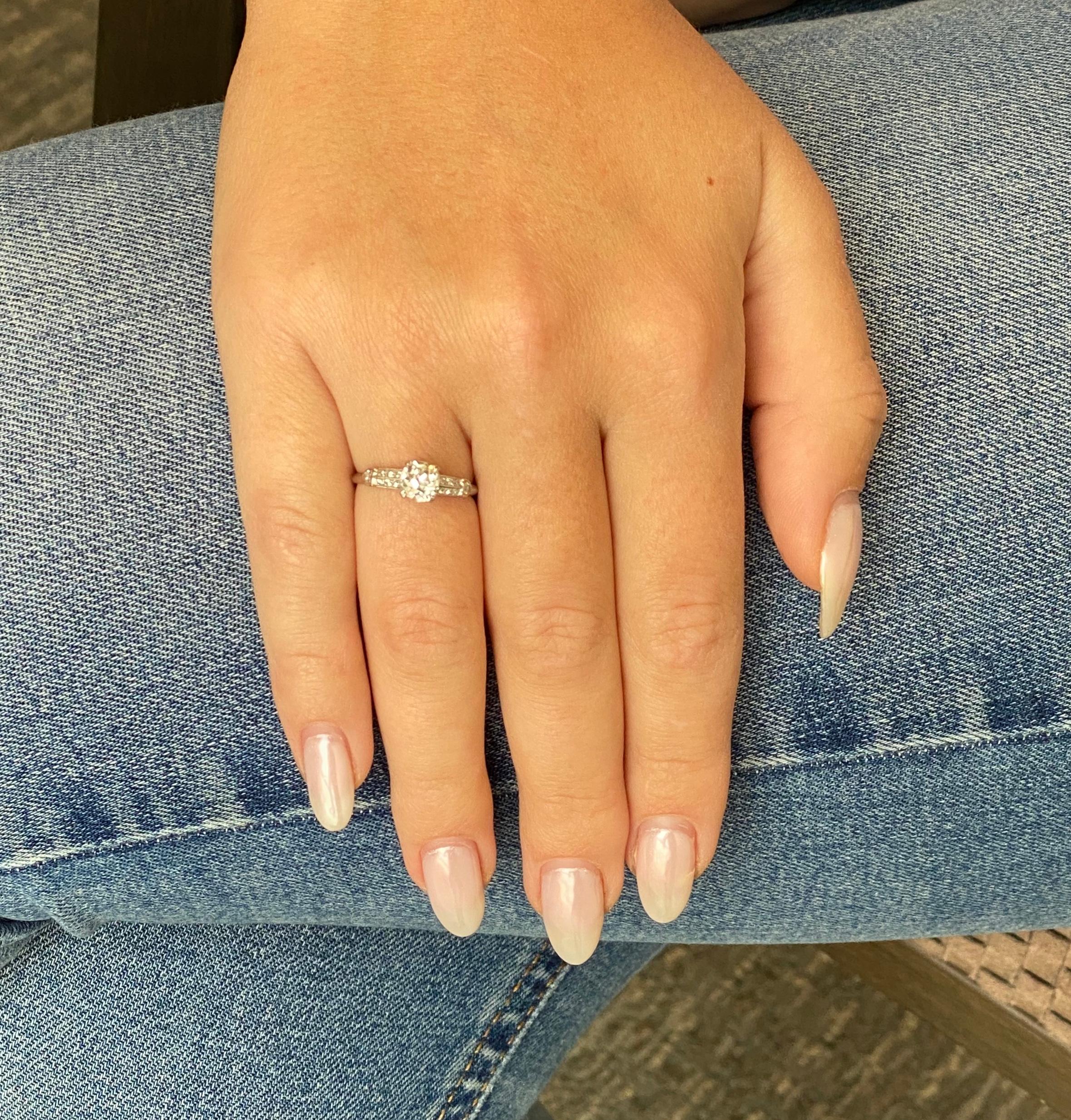 Old Mine Cut Art Deco 0.83 Carat Diamond Platinum Engagement Ring