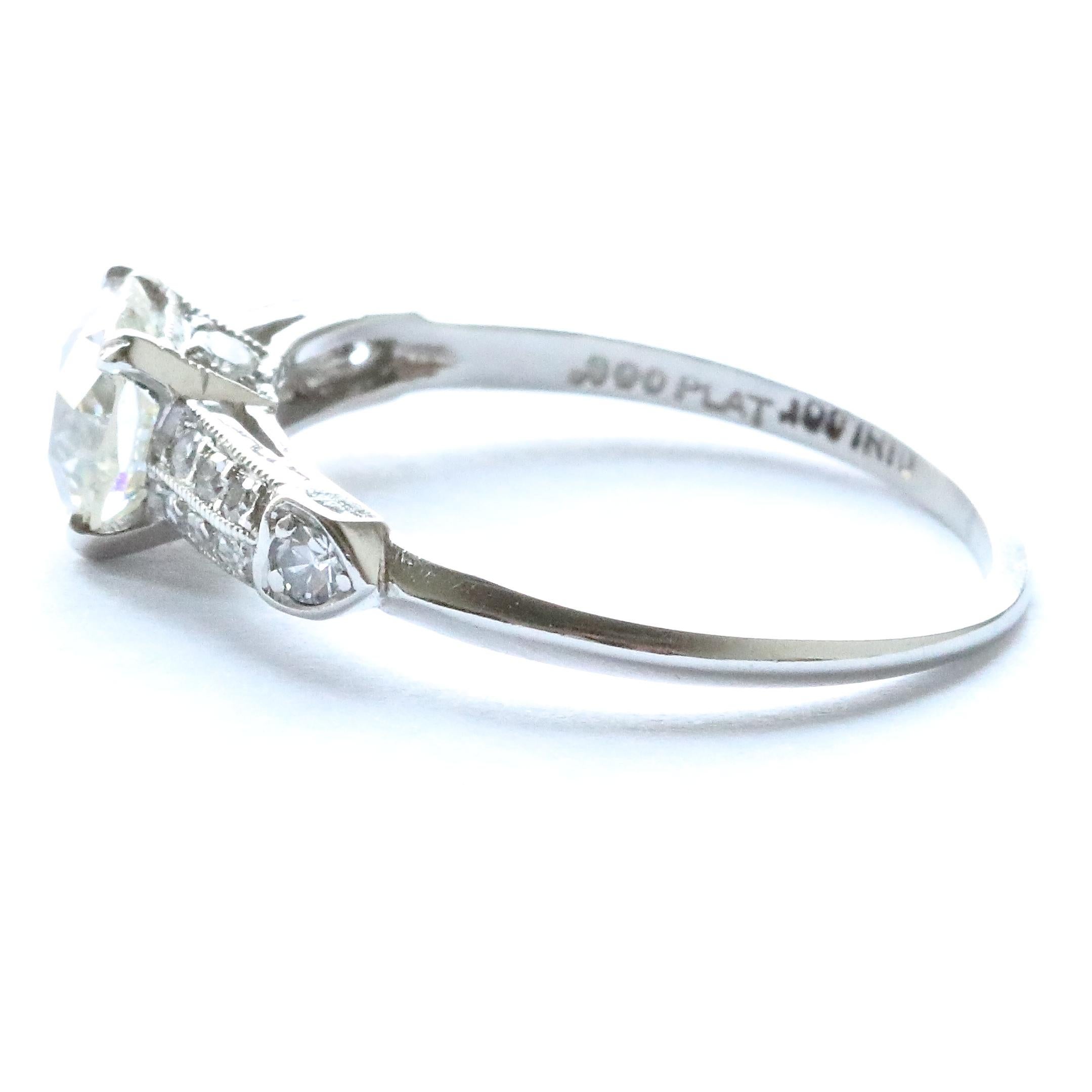 Women's Art Deco 0.83 Carat Diamond Platinum Engagement Ring