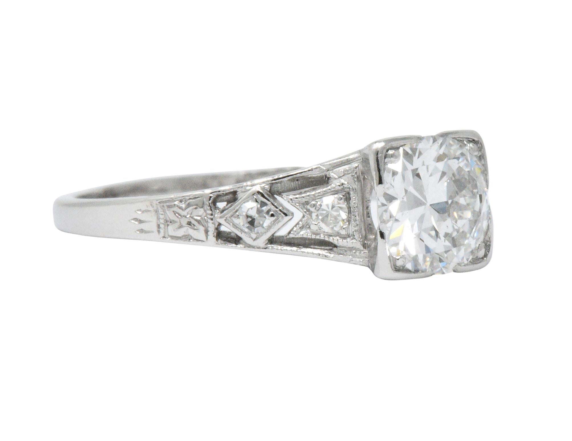 Art Deco 0.84 Carat Diamond Platinum Engagement Alternative Ring GIA In Excellent Condition In Philadelphia, PA