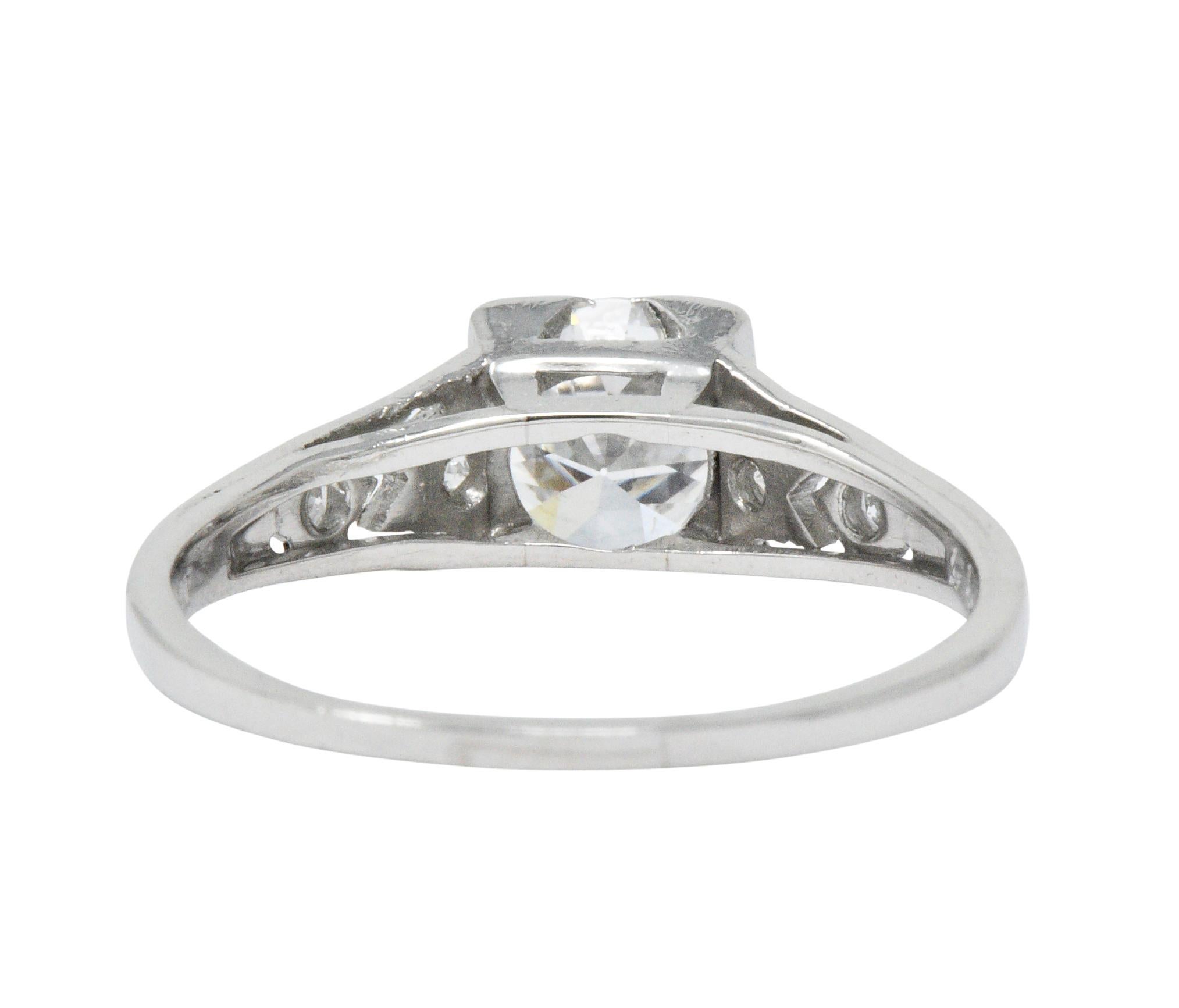 Women's or Men's Art Deco 0.84 Carat Diamond Platinum Engagement Alternative Ring GIA
