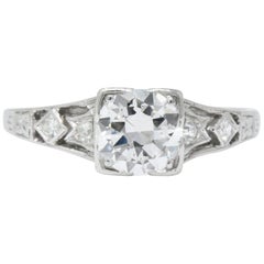 Art Deco 0.84 Carat Diamond Platinum Engagement Alternative Ring GIA