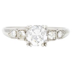 Art Deco 0.84 Carat Old European Diamond Platinum Knife Edge Engagement Ring GIA