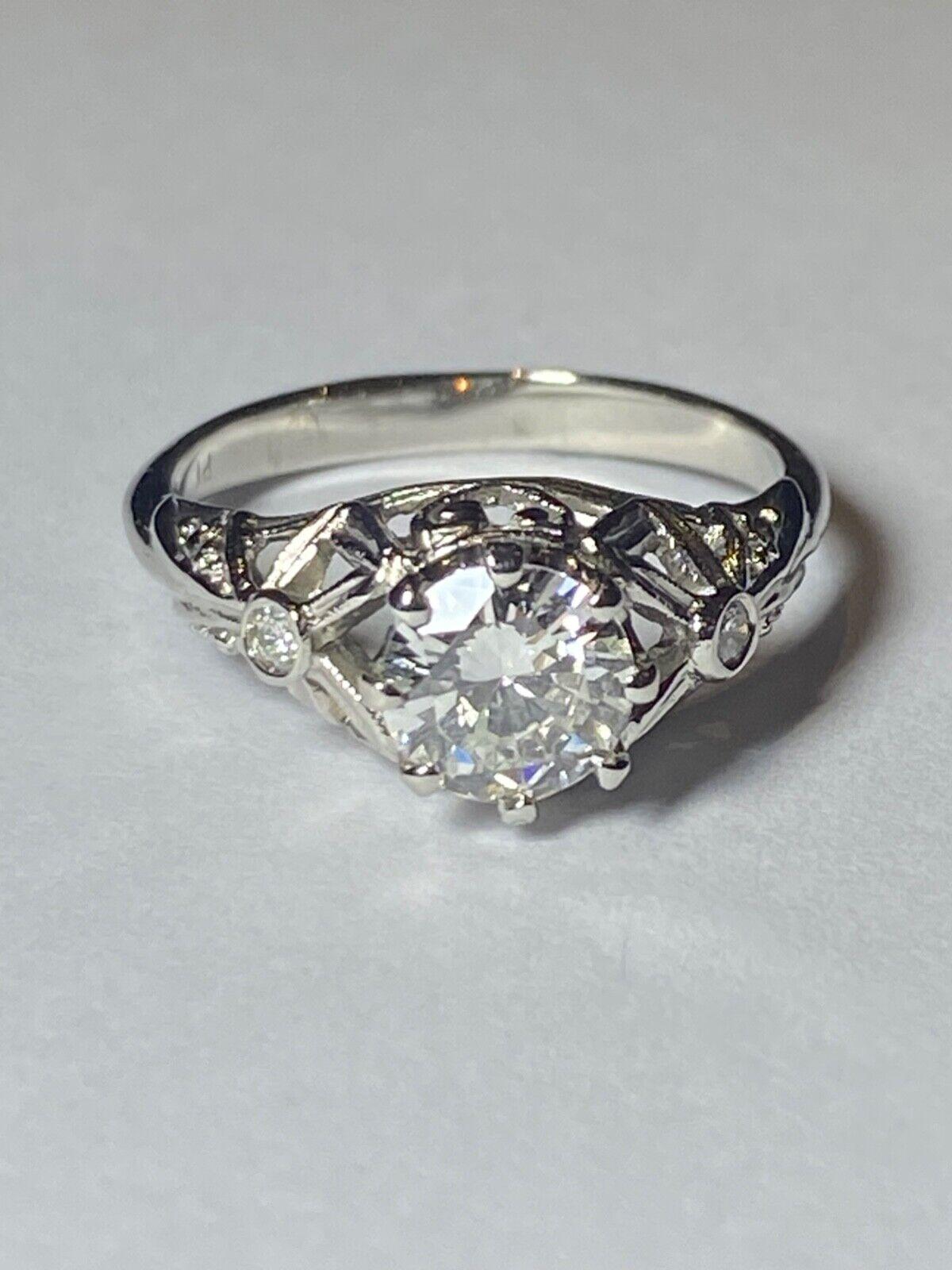 Art Deco Art-Deco 0.84ct Transitional Diamond 'G/SI' Solitaire with Accents Platinum Ring For Sale