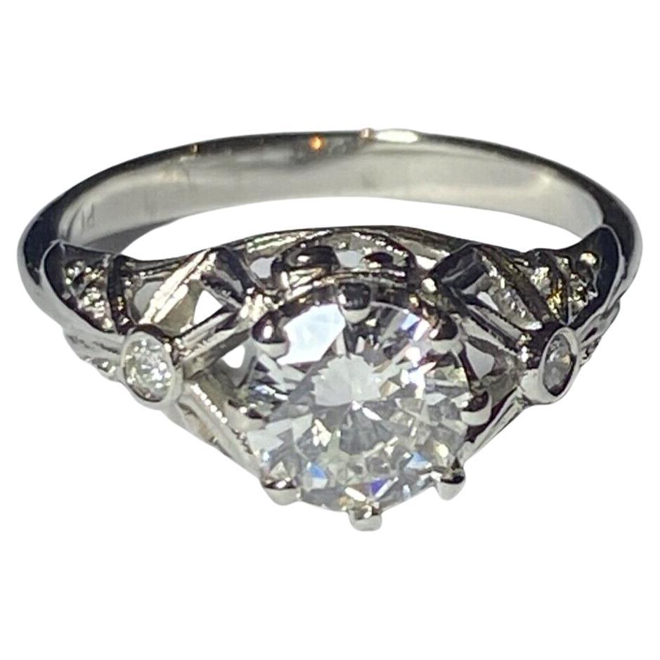 Art-Deco 0.84ct Transitional Diamond 'G/SI' Solitaire with Accents Platinum Ring For Sale