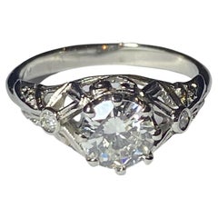 Art-Deco 0.84ct Transitional Diamond 'G/SI' Solitaire with Accents Platinum Ring
