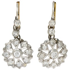 Vintage Art Deco 0.85 Carat Diamond 18 Karat Two-Tone Gold Drop Earrings