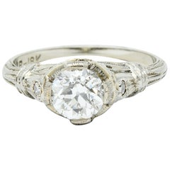 Art Deco 0.85 Carat Diamond 18 Karat White Gold Engagement Ring GIA