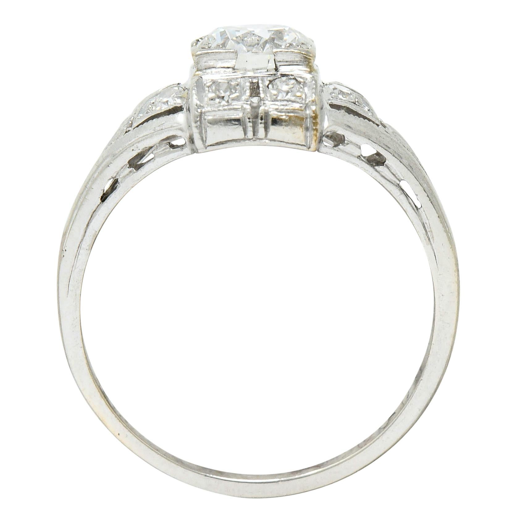 Women's or Men's Art Deco 0.85 Carat Diamond Platinum Dinner Engagement Ring For Sale