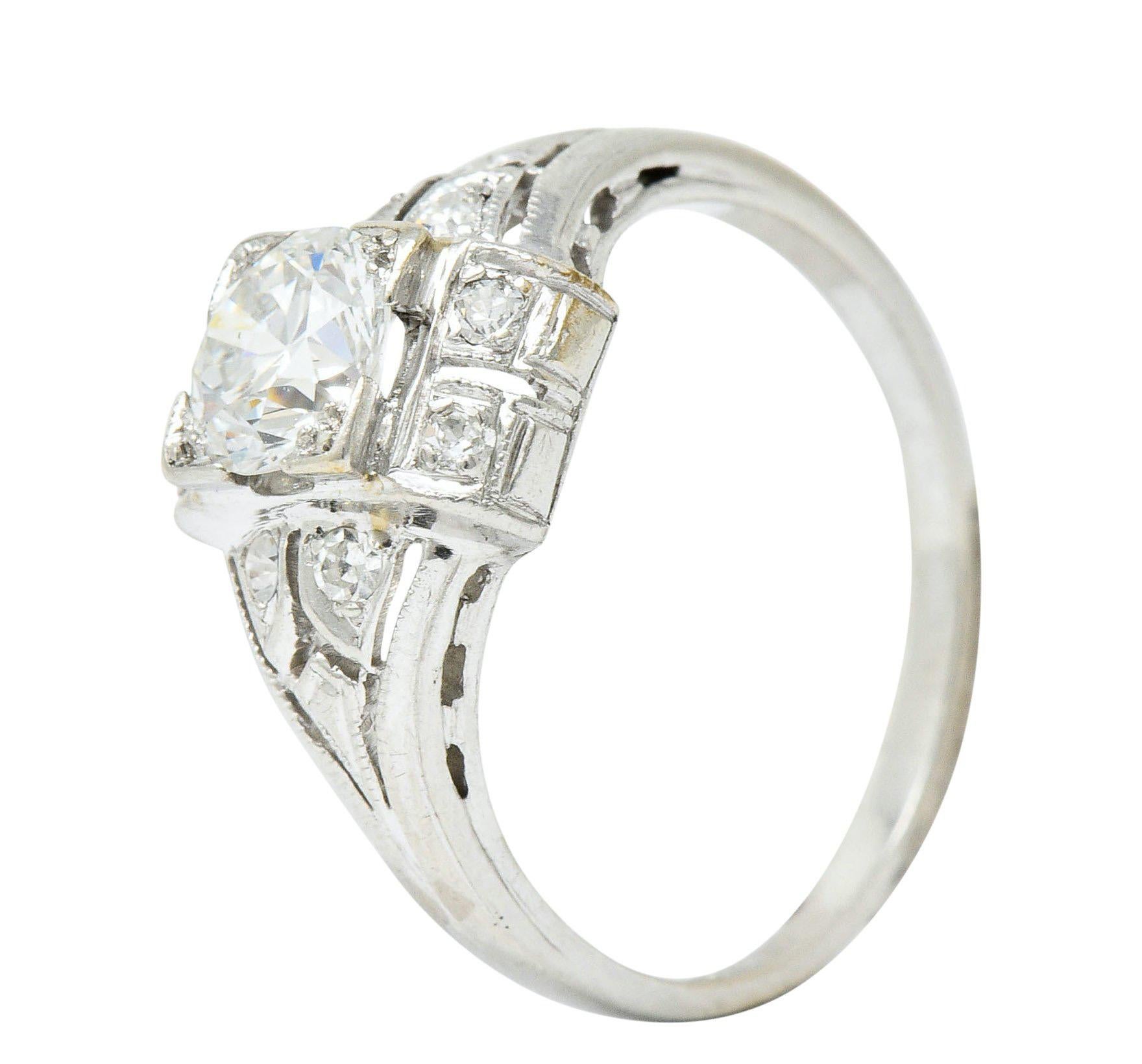 Art Deco 0.85 Carat Diamond Platinum Dinner Engagement Ring For Sale 1