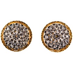 Vintage Art Deco Style 0.85 Carat White Rose Cut Diamond Yellow Gold Clip-On Earrings