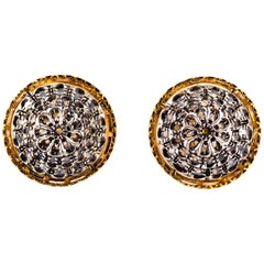 Art Deco Style 0.85 Carat White Rose Cut Diamond Yellow Gold Clip-On Earrings