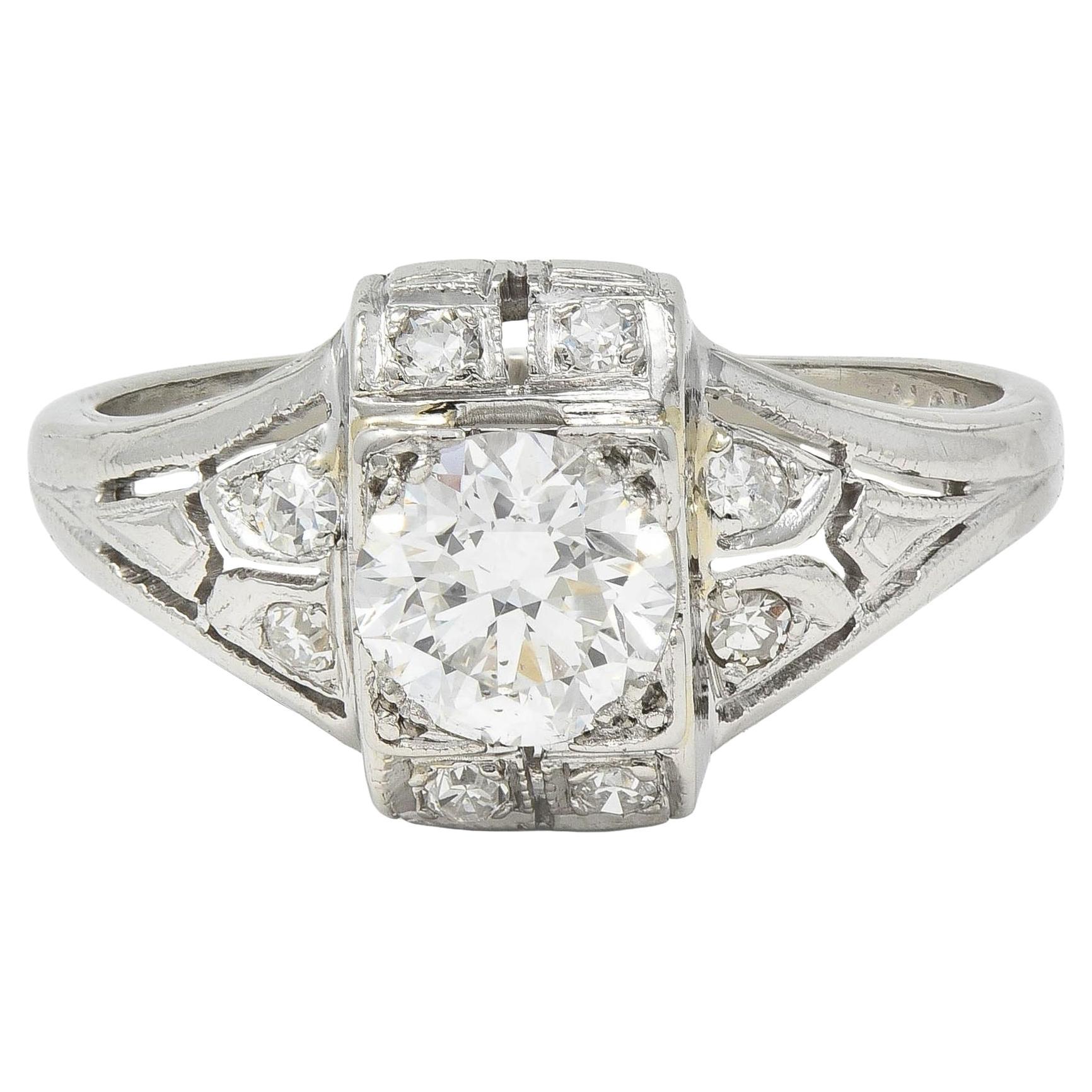 Art Deco 0.85 CTW Diamond Platinum Vintage Bombe Engagement Ring
