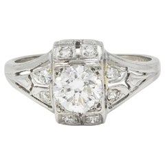 Art Deco 0.85 CTW Diamond Platinum Vintage Bombe Engagement Ring