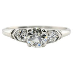 Antique Art Deco 0.85ctw Three Stone Old European Cut Diamond Platinum Engagement Ring