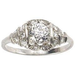 Art Deco 0.86 Carat Old Cut Diamond Platinum Ring
