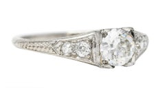 Art Deco 0.87 Carat Diamond Platinum Lotus Engagement Ring