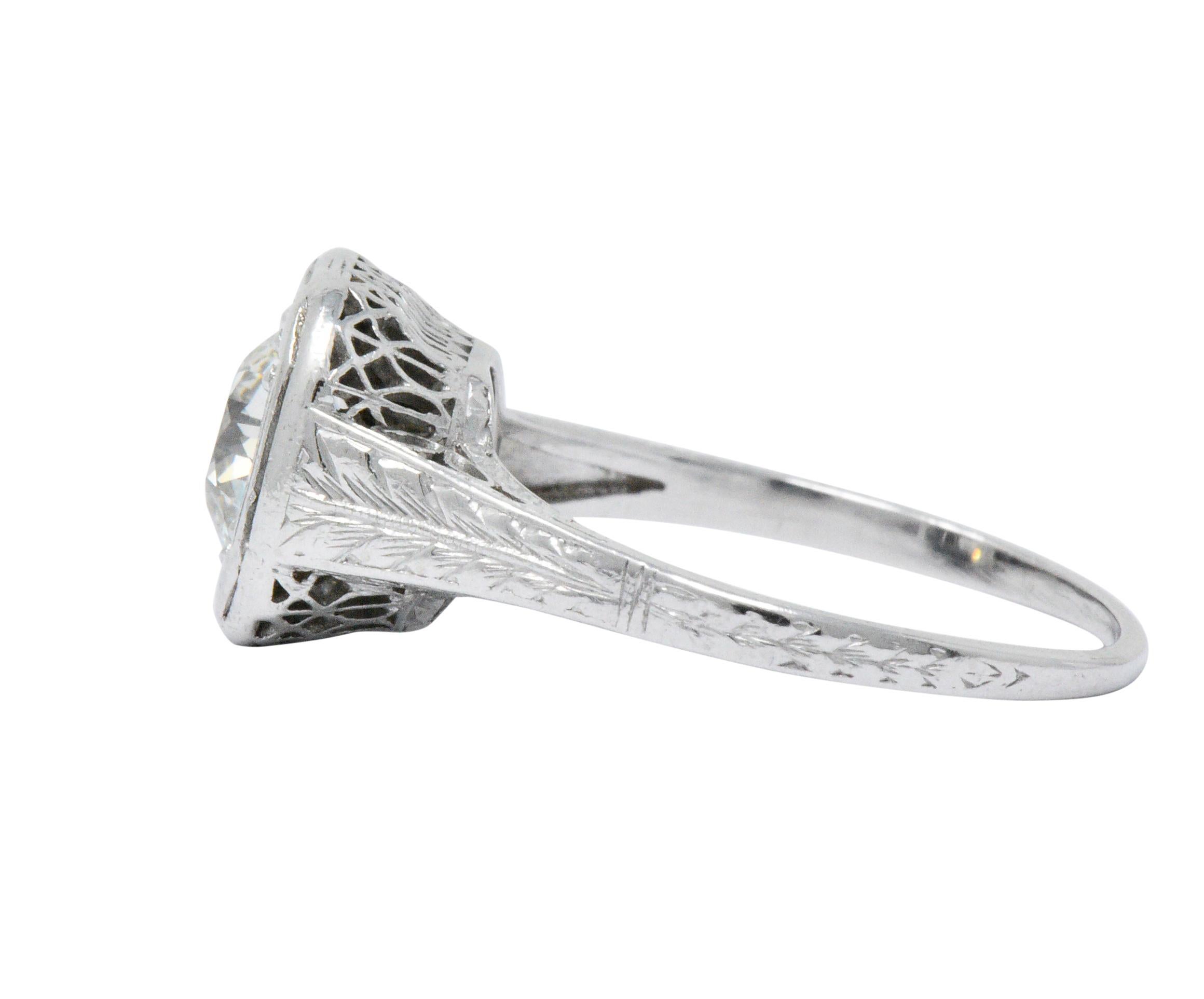 Old European Cut Art Deco 0.87 Carat Diamond Platinum Cushion Engagement Ring