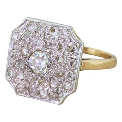 Art Deco 0.87 Carat Old Cut and Rose Cut Diamond Cluster Ring