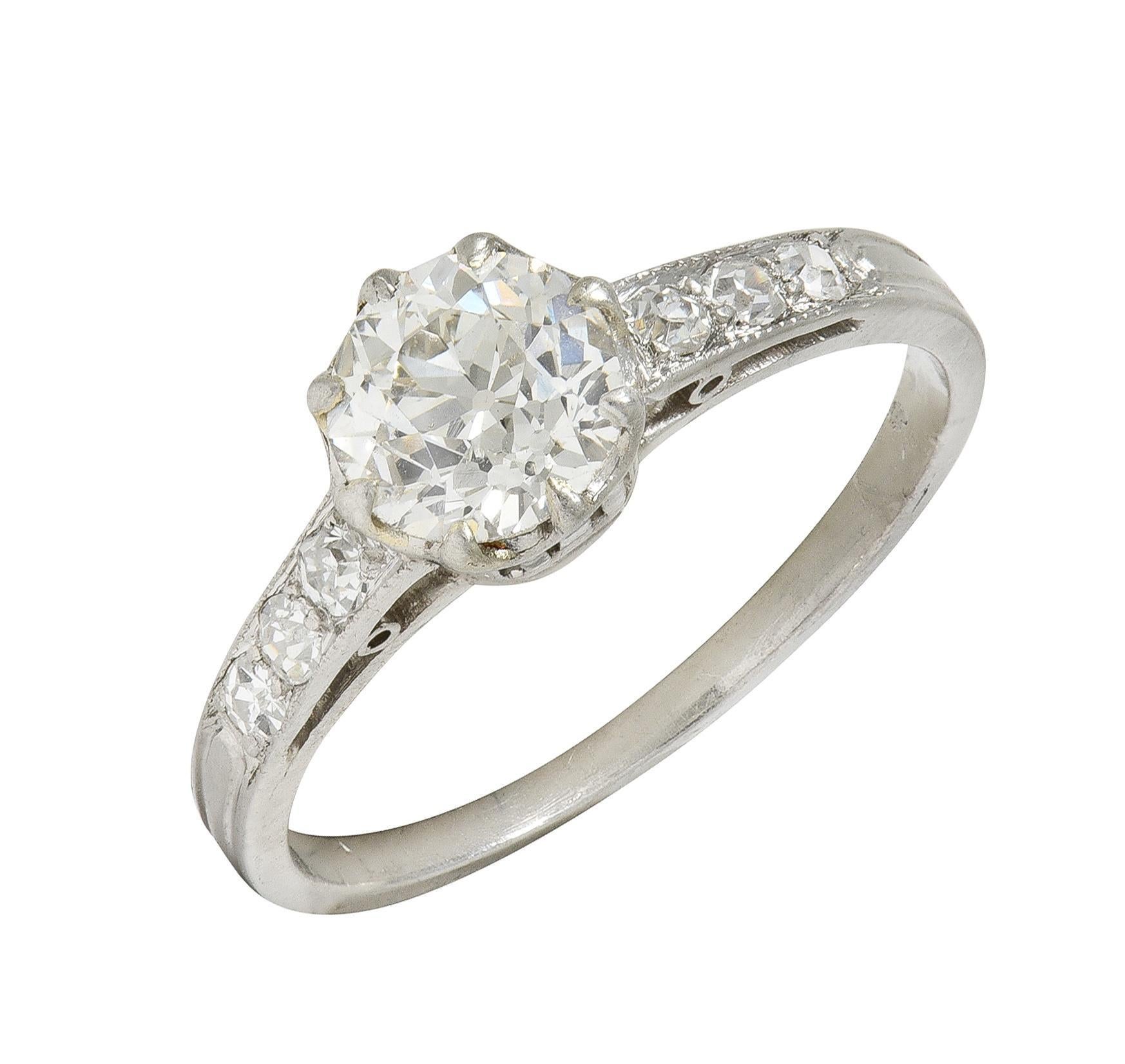 Anello di fidanzamento vintage in platino con diamante vecchio taglio europeo Art Deco 0.87 CTW in vendita 1