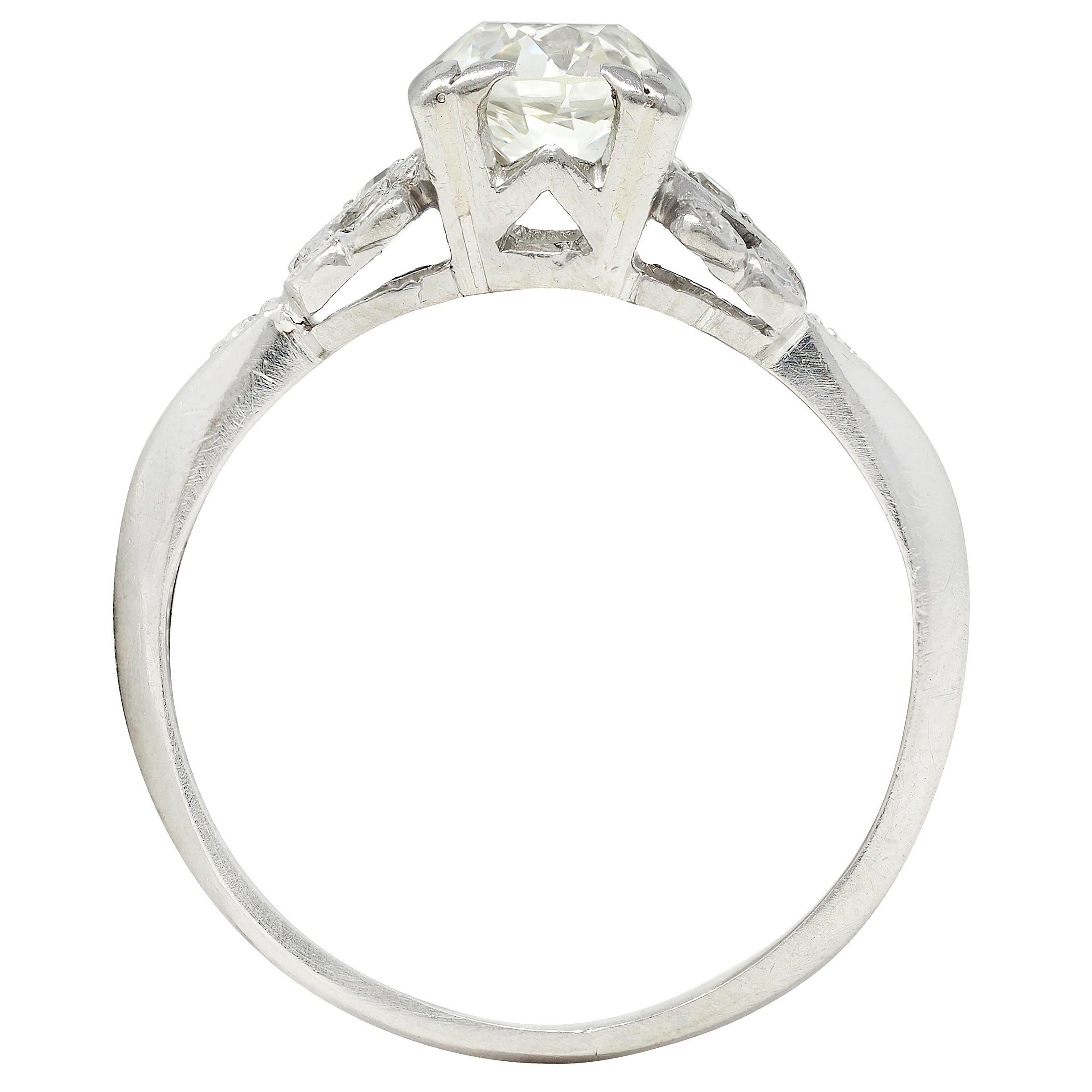 Art Deco 0.87 CTW Old European Diamond Platinum Square Vintage Engagement Ring For Sale 1