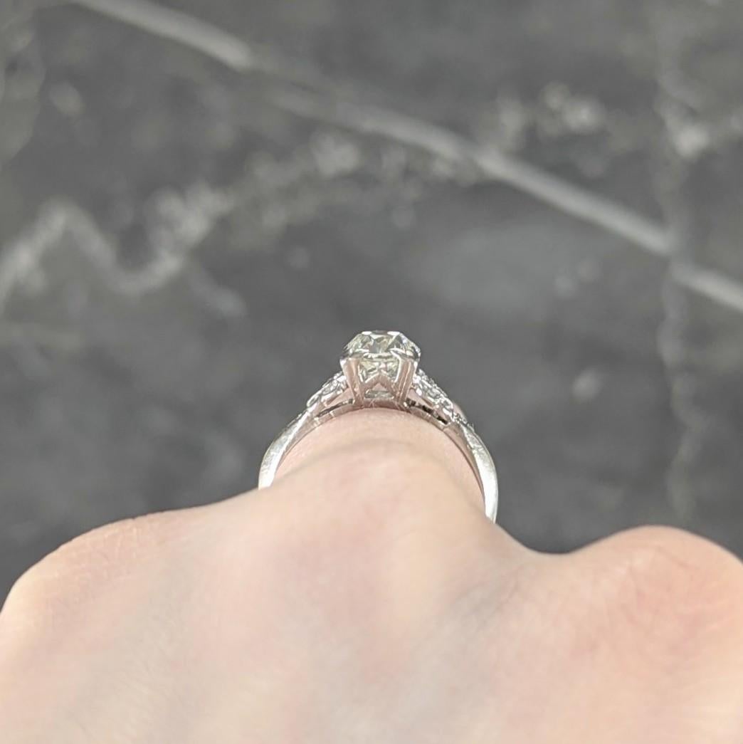 Art Deco 0.87 CTW Old European Diamond Platinum Square Vintage Engagement Ring For Sale 3