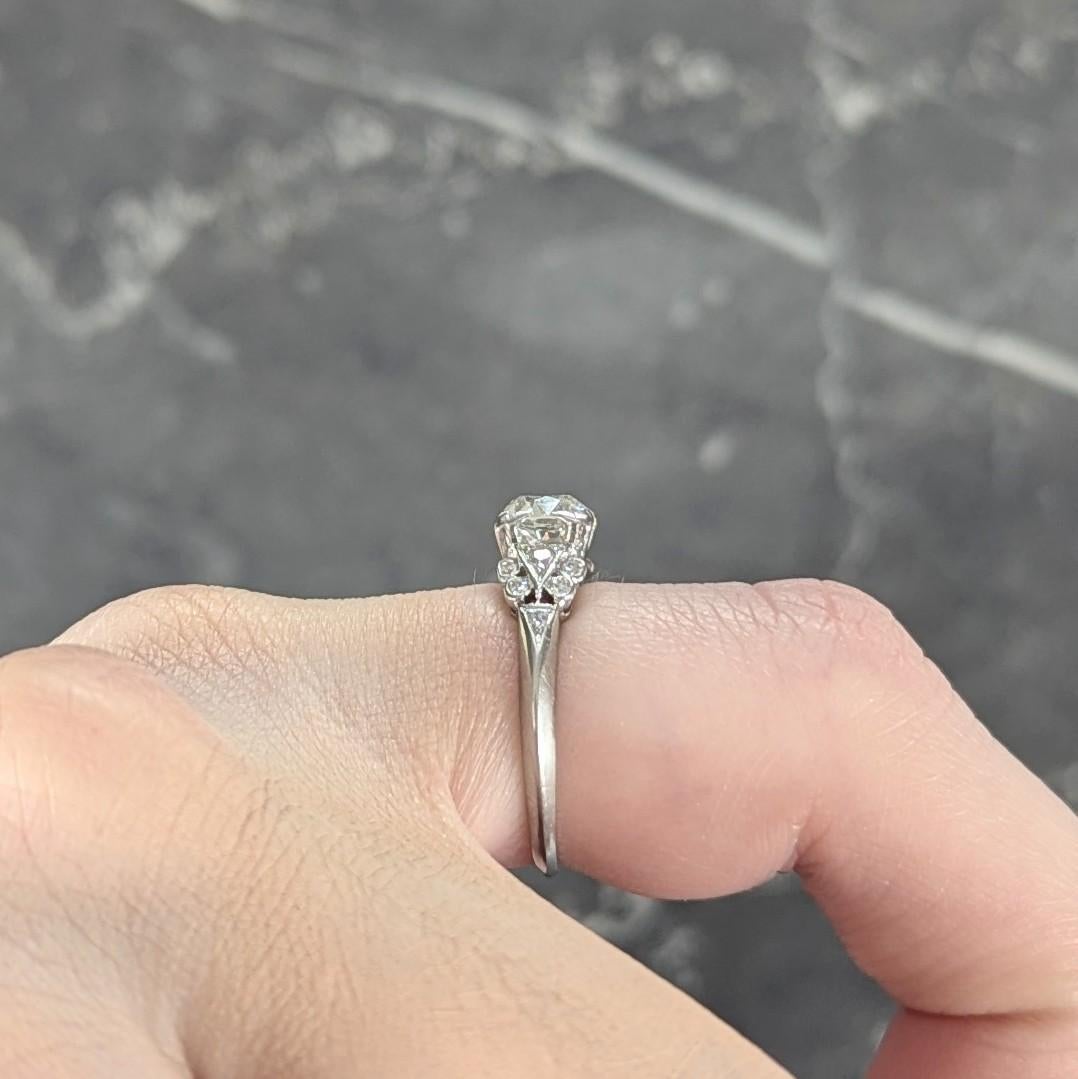 Art Deco 0.87 CTW Old European Diamond Platinum Square Vintage Engagement Ring For Sale 4